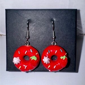 red sprinkled donut earrings
